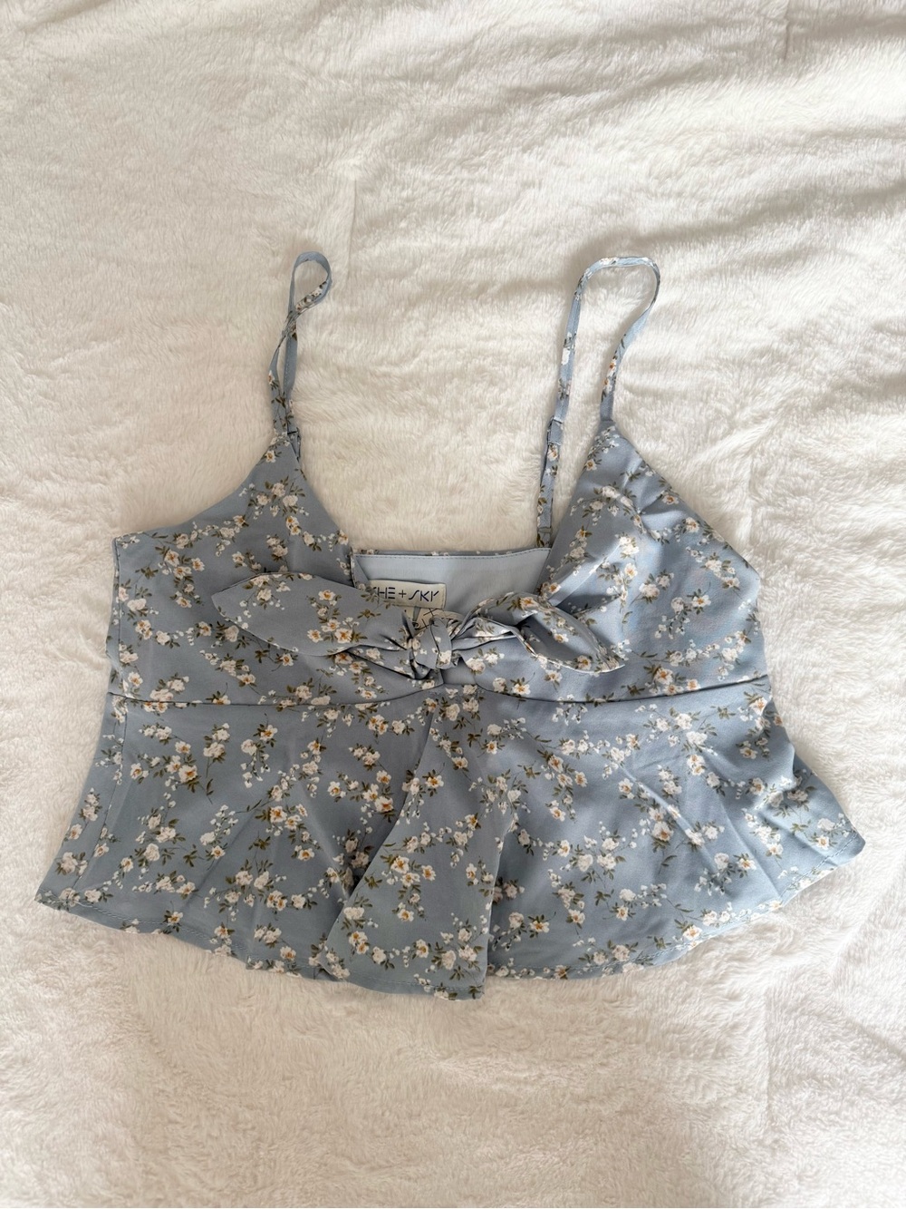 SHE + SKY - Blue Floral Tie-Front  Top